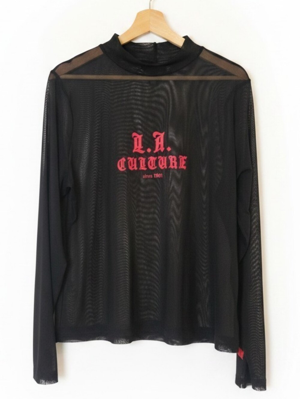 "L.A. Culture" Black Mesh Long-Sleeve Top
